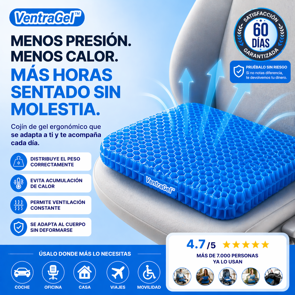 VentraGel™ | Menos presión. Menos calor. Más horas sentado sin molestia.